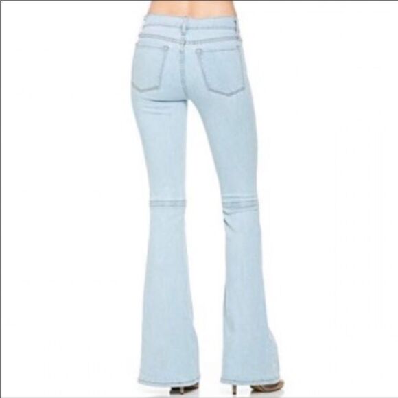 Mid Rise Faded Blue Stretch Denim Flared Bell Bottom Jeans NEW - Picture 4 of 6